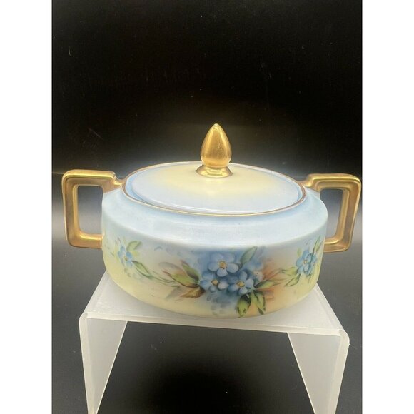 Heinrich & Co Selb Bavaria Creamer and Sugar Porcelain Blue Floral Gold 6075 - Picture 2 of 8
